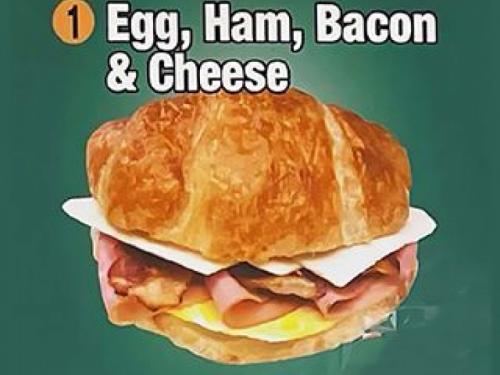 Croissant, Egg, Ham, Bacon & Cheese