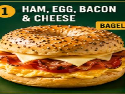 Ham, egg, bacon & cheese Bagel